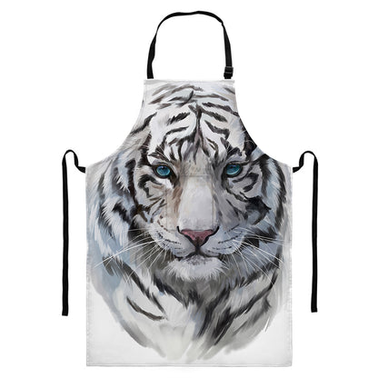 Watercolor White Bengal Tiger Print Bib Apron With Pocket