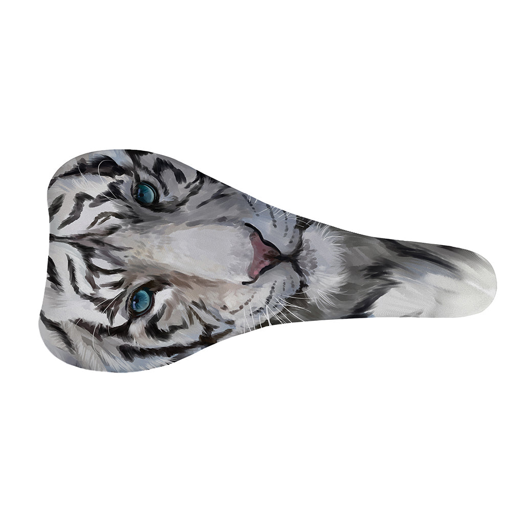 Watercolor White Bengal Tiger Print Bicycle Seat Cover