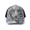 Watercolor White Bengal Tiger Print Black Mesh Trucker Cap