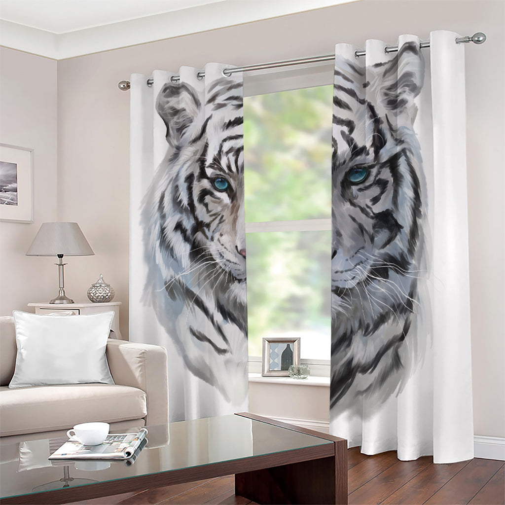 Watercolor White Bengal Tiger Print Blackout Grommet Curtains