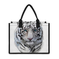 Watercolor White Bengal Tiger Print Canvas Tote Bag