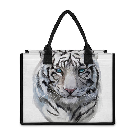 Watercolor White Bengal Tiger Print Canvas Tote Bag