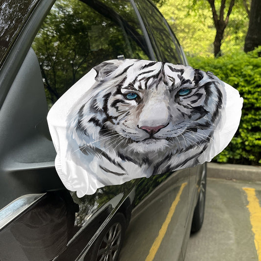 Watercolor White Bengal Tiger Print Car Side Mirror Covers