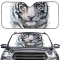 Watercolor White Bengal Tiger Print Car Windshield Sun Shade