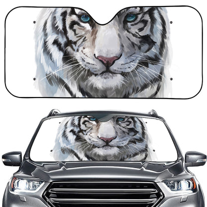 Watercolor White Bengal Tiger Print Car Windshield Sun Shade