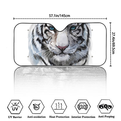 Watercolor White Bengal Tiger Print Car Windshield Sun Shade