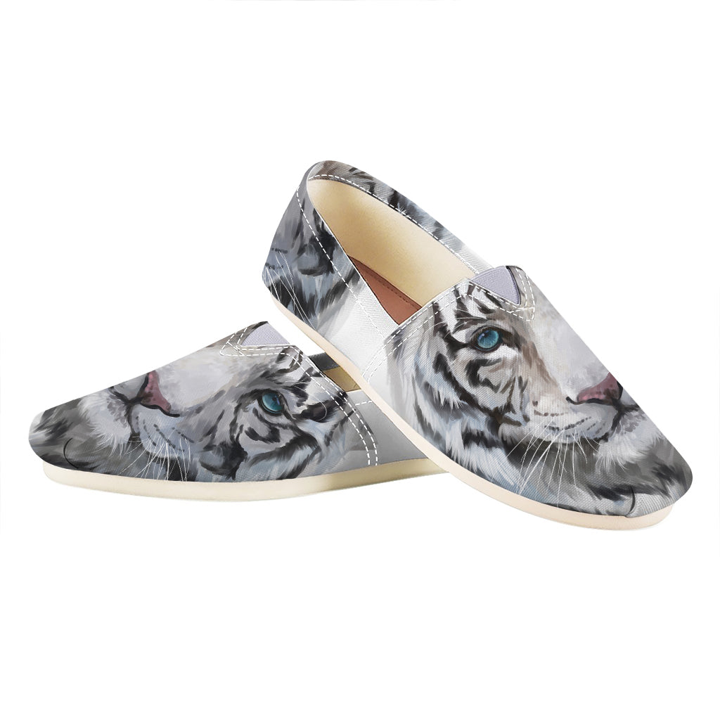 Watercolor White Bengal Tiger Print Casual Shoes