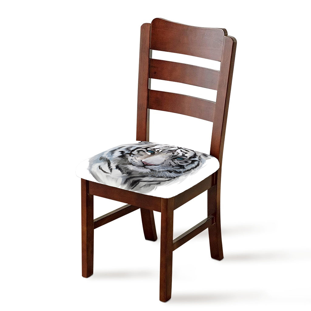 Watercolor White Bengal Tiger Print Chair Cushion Cover