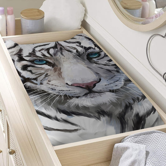 Watercolor White Bengal Tiger Print Changing Pad Cover