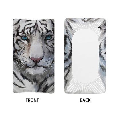 Watercolor White Bengal Tiger Print Changing Pad Cover