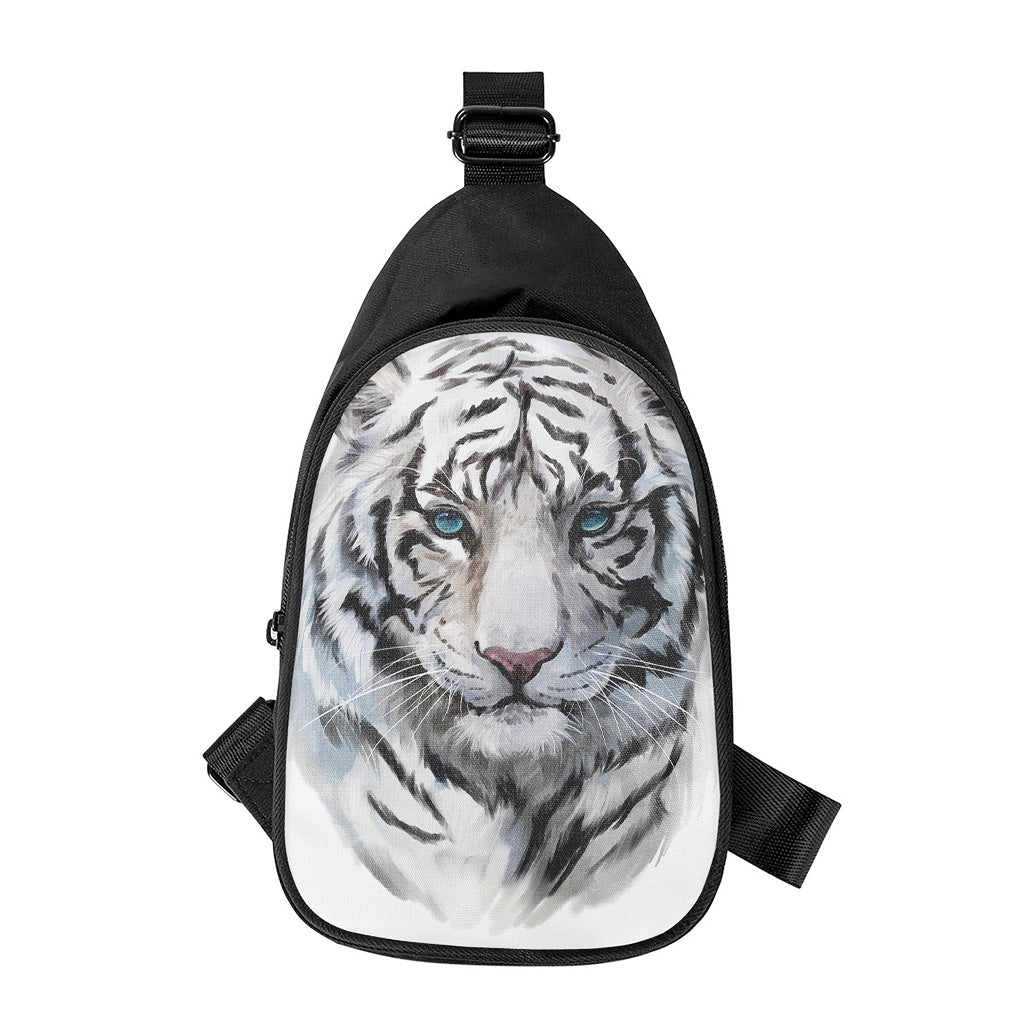 Watercolor White Bengal Tiger Print Chest Bag