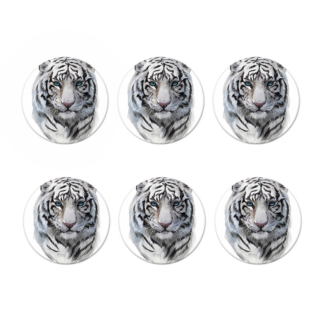 Watercolor White Bengal Tiger Print Coaster Set
