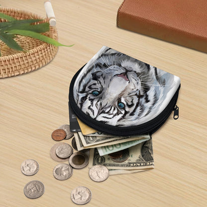 Watercolor White Bengal Tiger Print Coin Purse