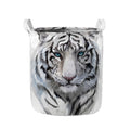 Watercolor White Bengal Tiger Print Collapsible Laundry Basket