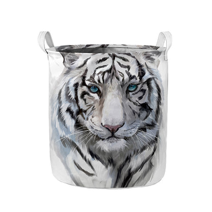 Watercolor White Bengal Tiger Print Collapsible Laundry Basket