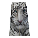 Watercolor White Bengal Tiger Print Cotton Front Slit Maxi Skirt