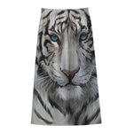 Watercolor White Bengal Tiger Print Cotton Front Slit Maxi Skirt