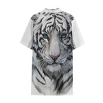 Watercolor White Bengal Tiger Print Cotton Hawaiian Shirt