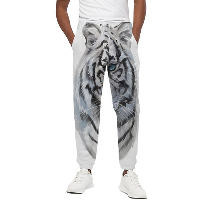 Watercolor White Bengal Tiger Print Cotton Pants