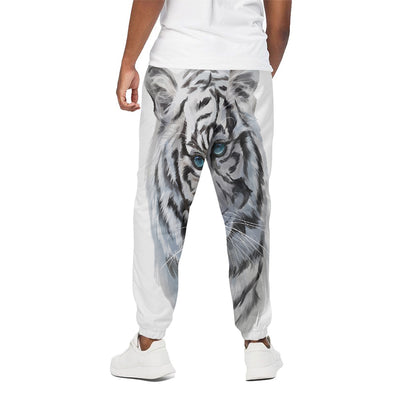 Watercolor White Bengal Tiger Print Cotton Pants