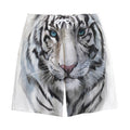 Watercolor White Bengal Tiger Print Cotton Shorts