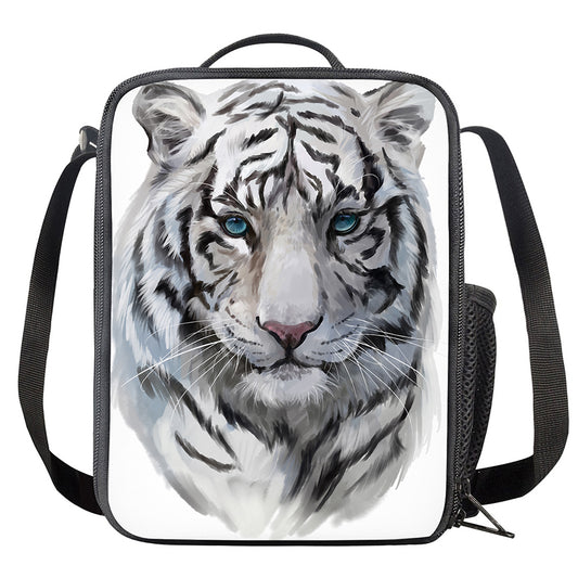Watercolor White Bengal Tiger Print Crossbody Lunch Bag