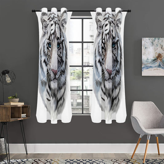 Watercolor White Bengal Tiger Print Curtain