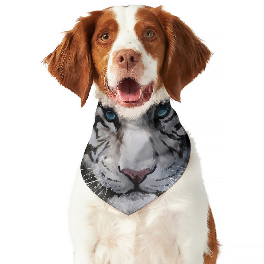 Watercolor White Bengal Tiger Print Dog Bandana