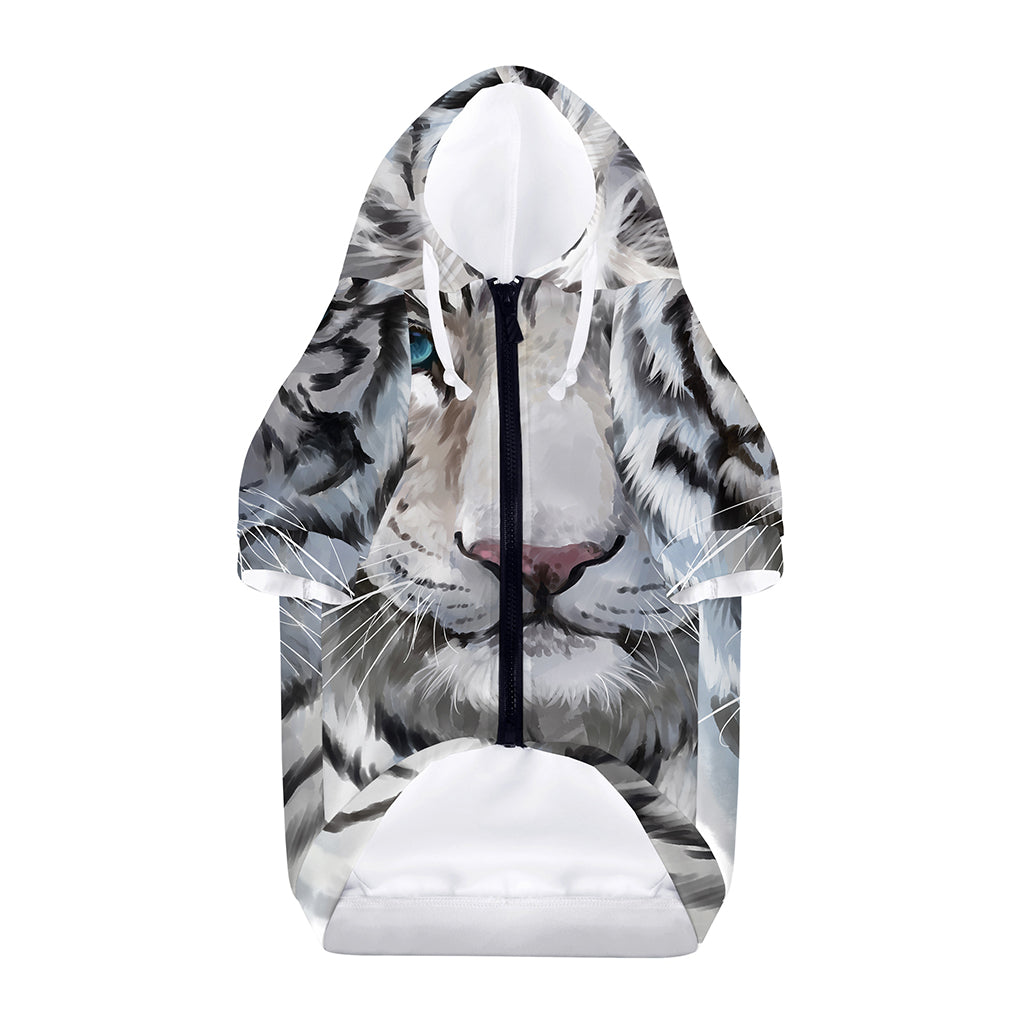 Watercolor White Bengal Tiger Print Dog Zip Up Hoodie