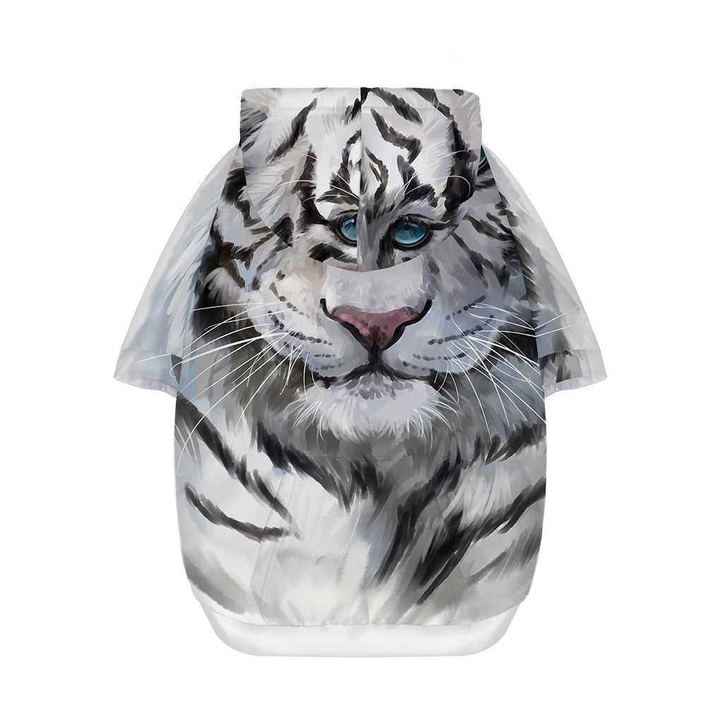 Watercolor White Bengal Tiger Print Dog Zip Up Hoodie