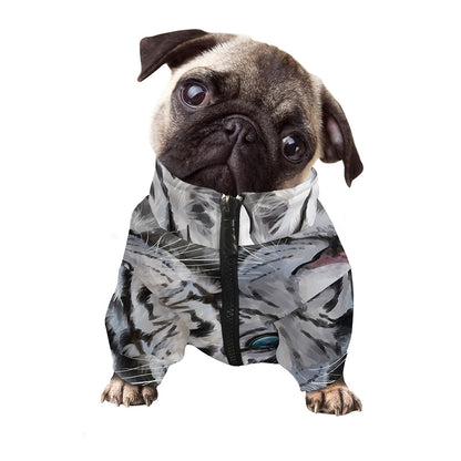 Watercolor White Bengal Tiger Print Dog Zip Up Jacket