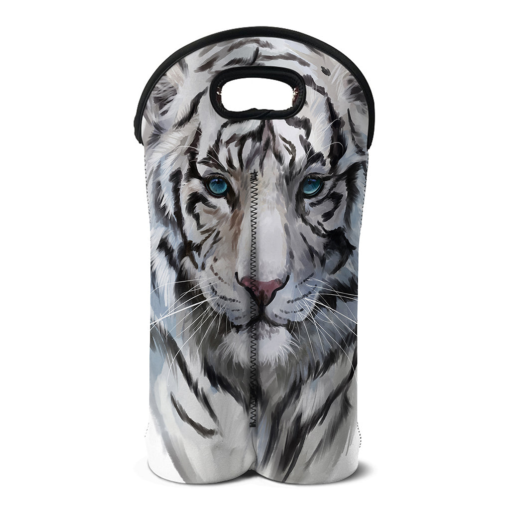 Watercolor White Bengal Tiger Print Double Neoprene Wine Tote