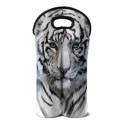 Watercolor White Bengal Tiger Print Double Neoprene Wine Tote