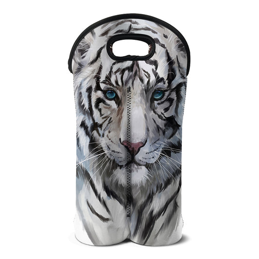Watercolor White Bengal Tiger Print Double Neoprene Wine Tote