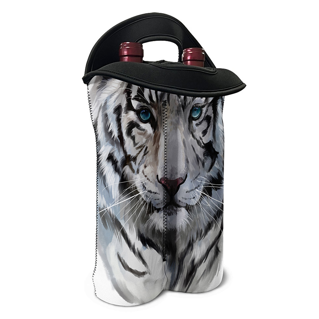 Watercolor White Bengal Tiger Print Double Neoprene Wine Tote
