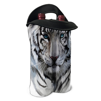 Watercolor White Bengal Tiger Print Double Neoprene Wine Tote