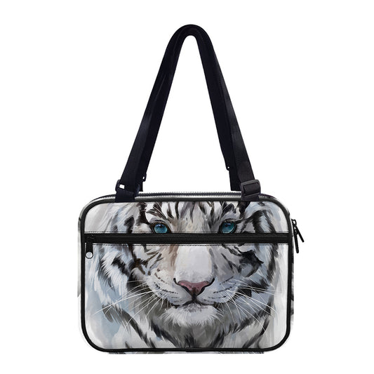 Watercolor White Bengal Tiger Print Double Strap Bible Bag