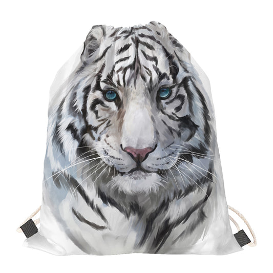 Watercolor White Bengal Tiger Print Drawstring Bag