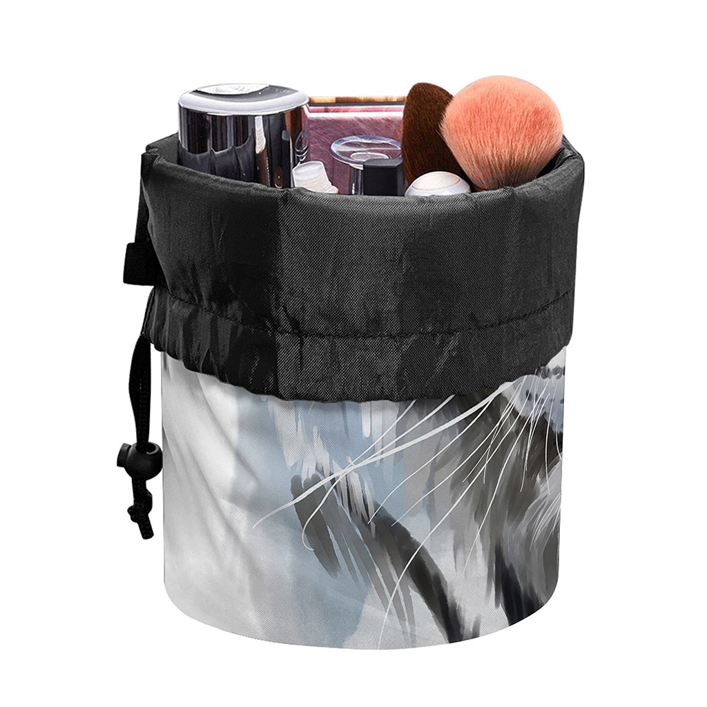 Watercolor White Bengal Tiger Print Drawstring Makeup Bag