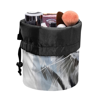 Watercolor White Bengal Tiger Print Drawstring Makeup Bag