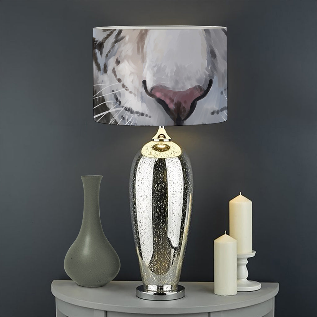 Watercolor White Bengal Tiger Print Drum Lamp Shade