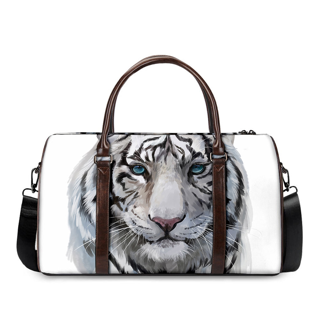 Watercolor White Bengal Tiger Print Duffle Bag