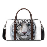 Watercolor White Bengal Tiger Print Duffle Bag