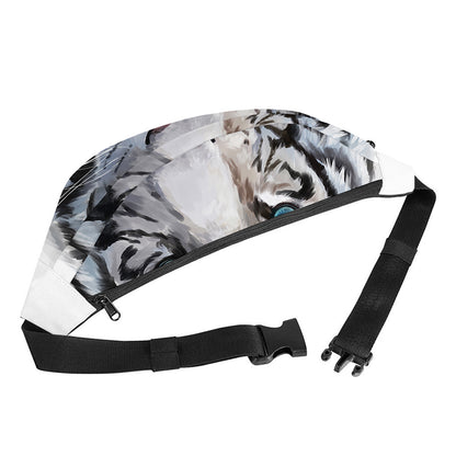 Watercolor White Bengal Tiger Print Fanny Pack