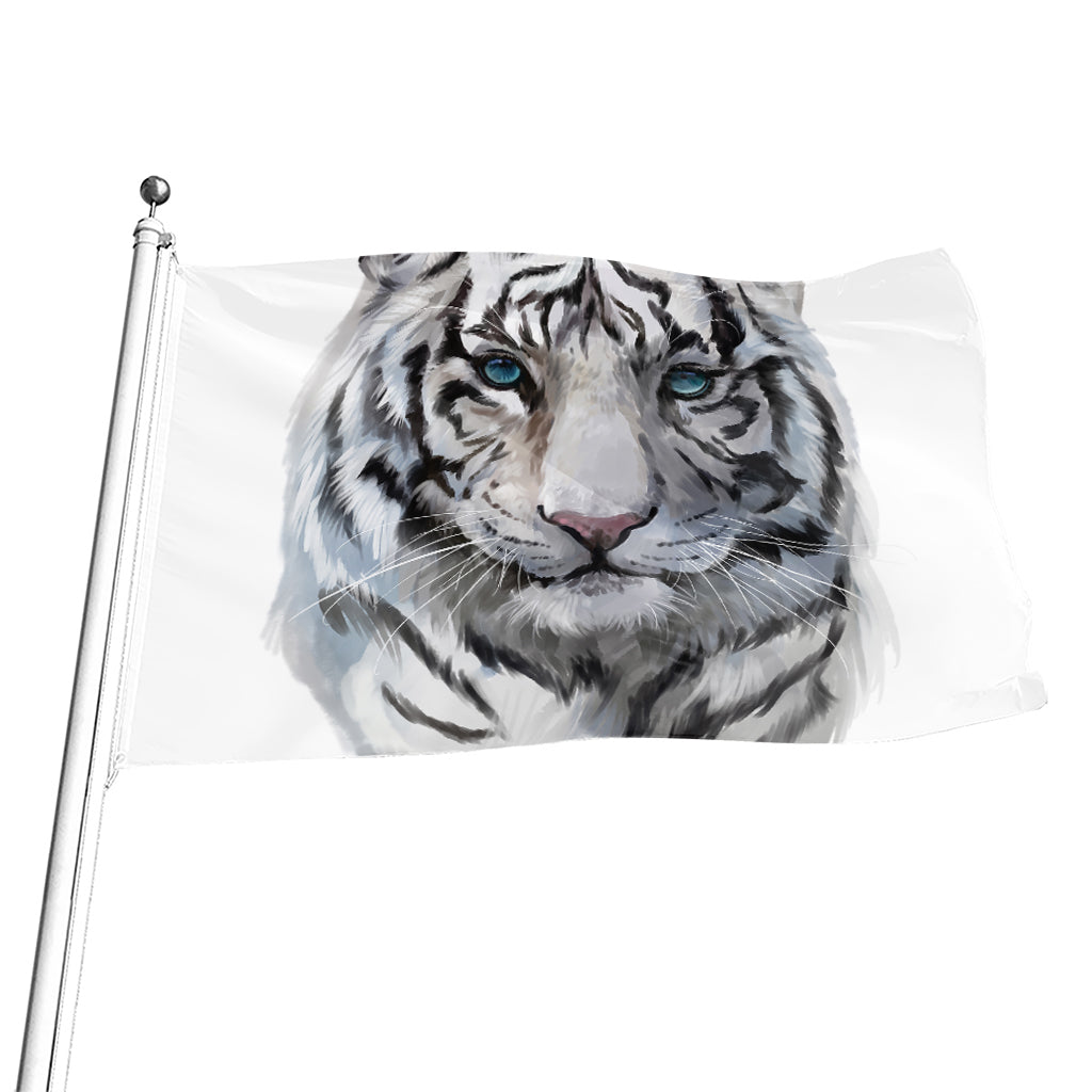 Watercolor White Bengal Tiger Print Flag