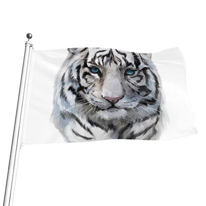 Watercolor White Bengal Tiger Print Flag