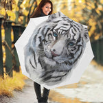 Watercolor White Bengal Tiger Print Foldable Umbrella