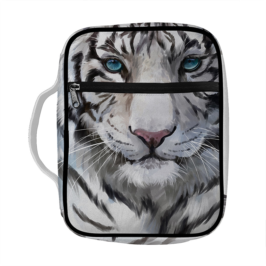 Watercolor White Bengal Tiger Print Front Pocket Bible Bag