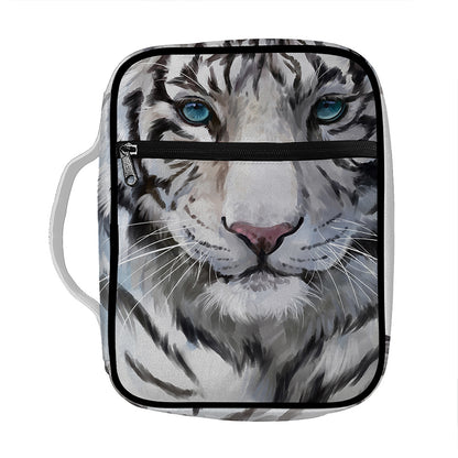 Watercolor White Bengal Tiger Print Front Pocket Bible Bag