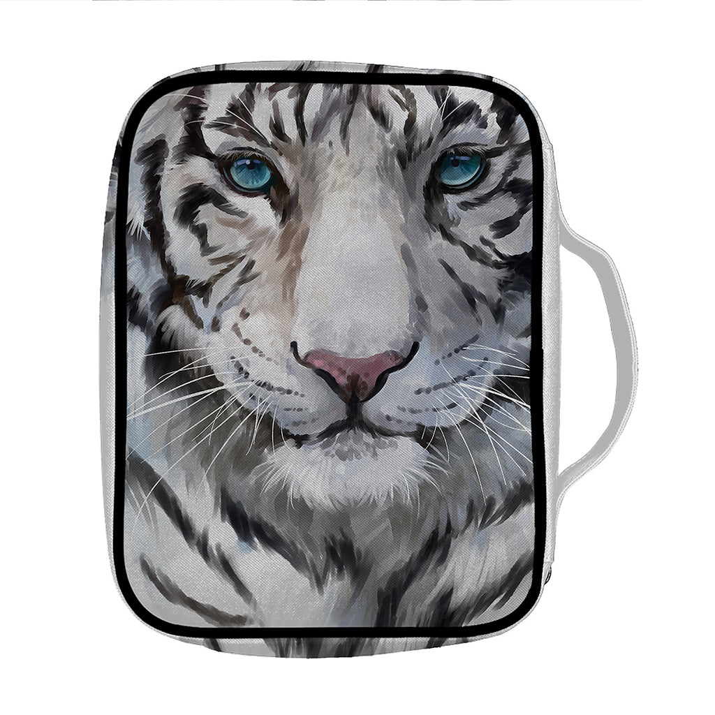 Watercolor White Bengal Tiger Print Front Pocket Bible Bag
